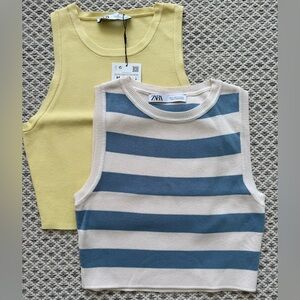 NWT/NWOT• Zara Knit Crop • Sz M • Yellow and Blue Stripe